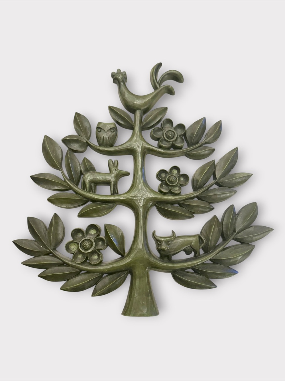 Vintage Midcentury Homco Olive Green Tree of Life Set Wall Hanging